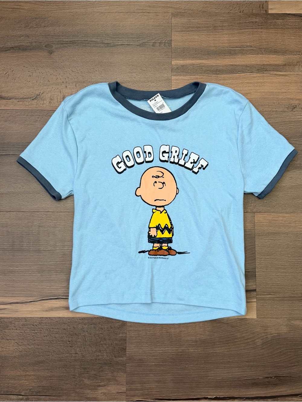 NWT Tilly's x Peanuts Good Grief Charlie Brown Blue Ringer Baby Tee Size XL